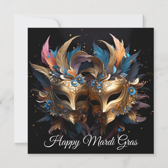 Guld Venetian Mask Carnival Mardi Gras Julkort (Framsida)