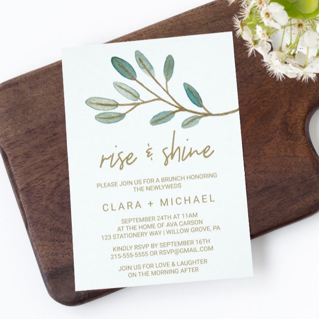 Guld VeWN Eucalyptus Stiga upp och Shine Inbjudningar (Skapare uppladdad)