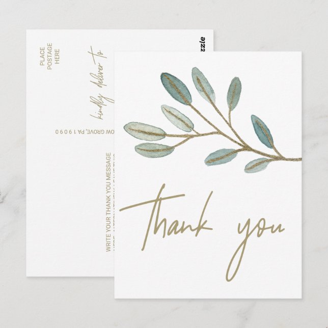 Guld VeWN Eucalyptus Tack Vykort (Fram/baksida)