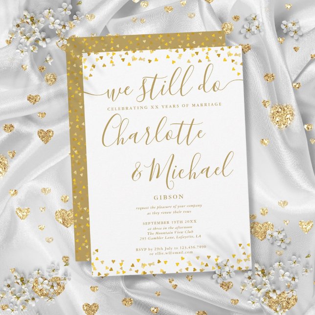 Guld vi fortsätter att skriva Vow Renewal-årsdag Inbjudningar (Gold We Still Do Script Vow Renewal Anniversary Invitation)