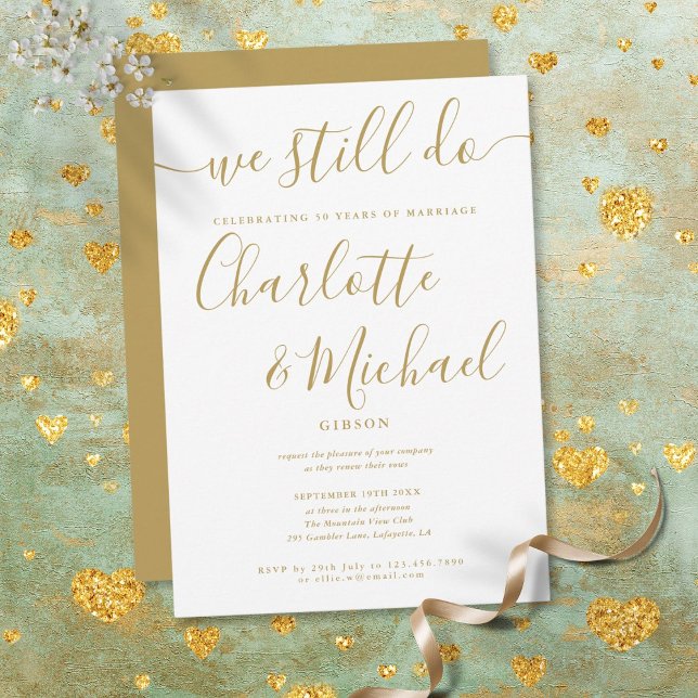 Guld vi fortsätter att skriva Vow Renewal-årsdag Inbjudningar (Gold We Still Do Script Vow Renewal Anniversary Invitation)