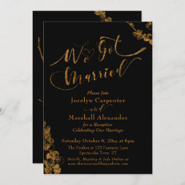 Guld Vi Gift Oss Med Botanik På Svart Inbjudningar