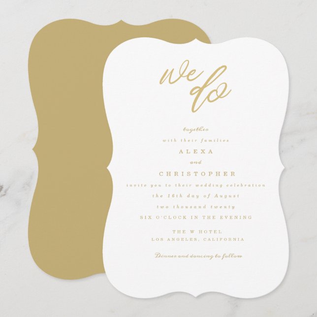 Guld Vi skriver Beach Wedding Inbjudan (Fram/baksida)