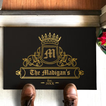 Guld Victorian Namn Monogram Black Entry Door Mat