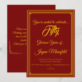 Guld vid Deep Red Födelsedagsfest inbjudan