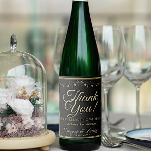 Guld vid Svarta Bröllop-Vin Flaska-Märkrn Tack Vinflaska Etikett