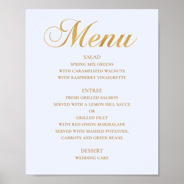 Guld vigsel middagsmeny. Blå elegant enkel Poster (Framsidan)