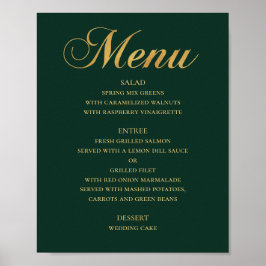 Guld vigselmeny. Grön elegant enkel Poster