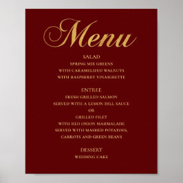 Guld vigselmeny. Mörkröd elegant enkel Poster
