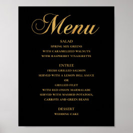 Guld vigselmeny. Svart elegant enkel Poster