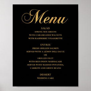 Guld vigselmeny. Svart elegant enkel Poster