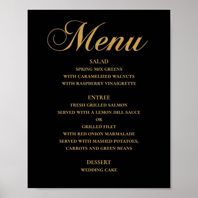 Guld vigselmeny. Svart elegant enkel Poster (Framsidan)