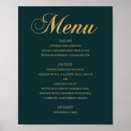 Guld vigselmeny. Turkos elegant enkel Poster
