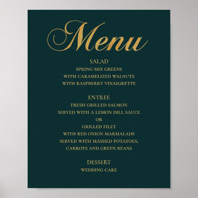 Guld vigselmeny. Turkos elegant enkel Poster (Framsidan)