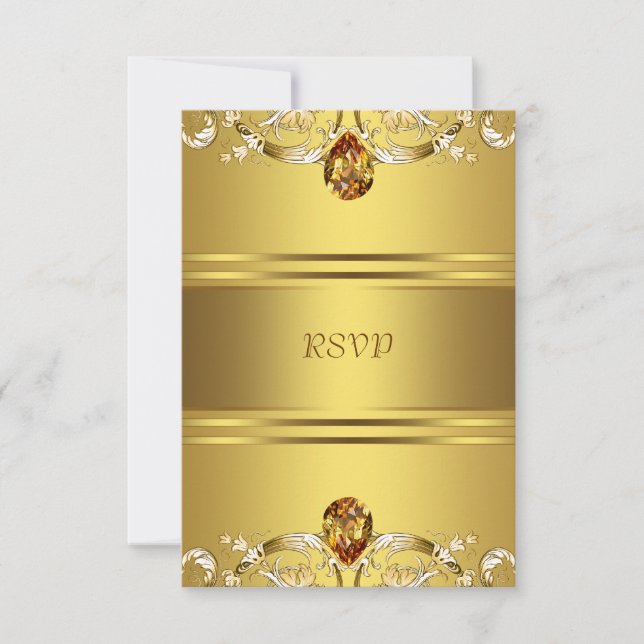Guld Viktorianska Blommor Guld 50-årsjubileum RSVP OSA Kort (Framsida)