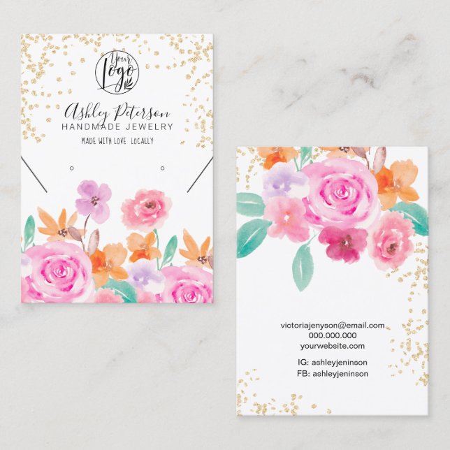 Guld vild blommigt logotyp  för smyckesörning visitkort (Fram/baksida)