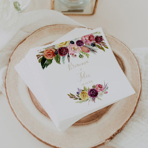 Guld Vild Feather Boho Tropical Blommigt Bröllop Pappersservett