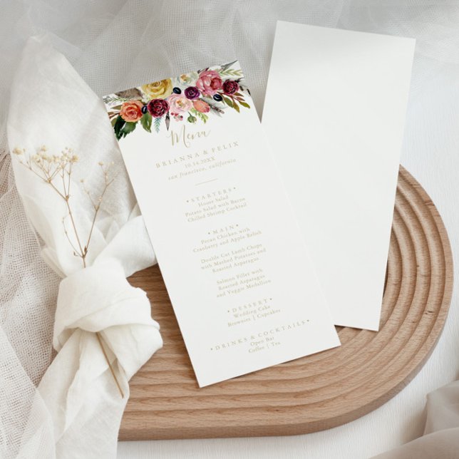 Guld Vild Feather Boho Tropical Blommigt Dinner Me Meny (Skapare uppladdad)