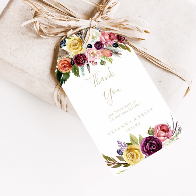 Guld Vild Feather Boho Tropical Bröllop Tack Presentetikett (Skapare uppladdad)