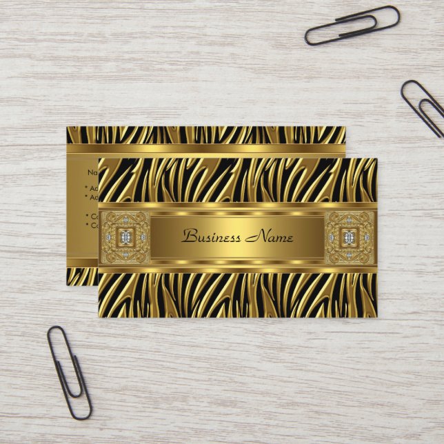 Guld Vild Zebra Svart Juvel Utseende Bild Visitkort (Fram/Back In Situ)