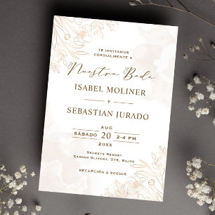 Guld Vildblomma Nuestra Boda Spansk Bröllop Inbjudningar