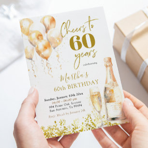 Guld Vin Cheers Woman Vuxen Birthday Inbjudningar