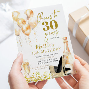 Guld Vin och Stiletto Woman Vuxen Birthday Inbjudningar
