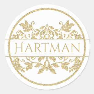 Guld Vine Blommigt Damask Emblem White Runt Klistermärke