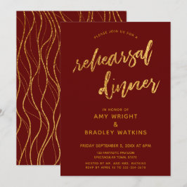 Guld Vinkar handskrift Burgundy Rehearsal Dinner Inbjudningar