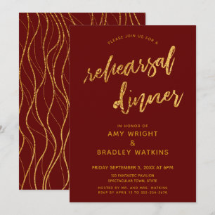 Guld Vinkar handskrift Burgundy Rehearsal Dinner Inbjudningar