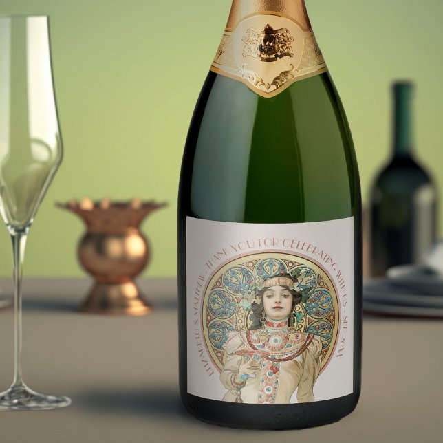 Guld Vintage Art nouveau Mucha Sparkling Vin Labe (Skapare uppladdad)