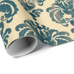 Guld & Vintage Blå Rustik Modern Glam Damask Presentpapper<br><div class="desc">specialdesignat omslagspapper</div>
