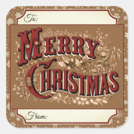 Guld Vintage God jul Gift-etikett Stickers Fyrkantigt Klistermärke