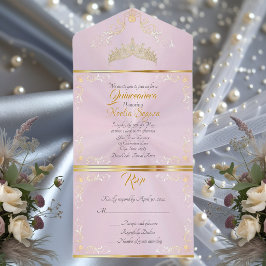 Guld Vintage Kant Quinceanera - Pastell Rosa