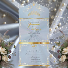 Guld Vintage Kant Quinceanera - Pastellblå