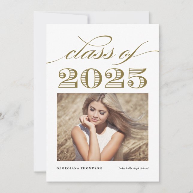 Guld Vintage klass 2025 Photo Studenten Inbjudningar (Framsida)