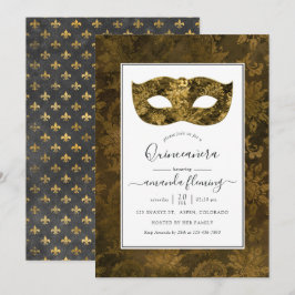 Guld Vintage Masquerade Quinceañera Inbjudningar
