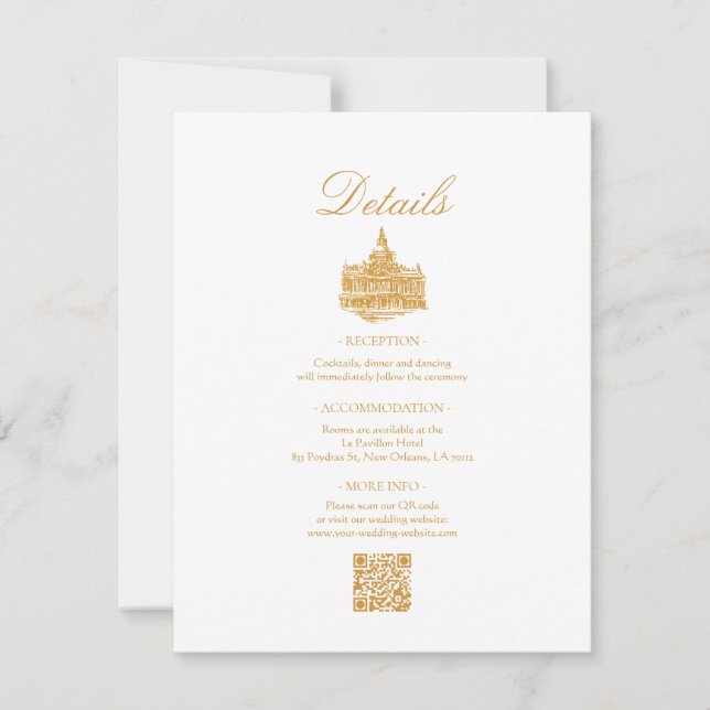 Guld Vintage Overnaturlig Kant Bröllopsdetaljer Anteckningskort (Framsida)