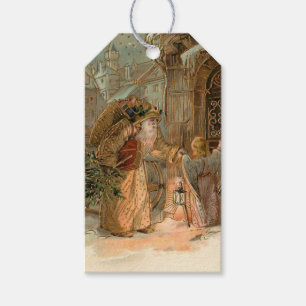 Guld Vintage Pappa jul och Angel Presentetikett