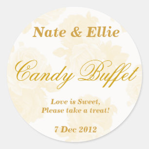 Guld Vintage Ro Candy Buffet Sticker Runt Klistermärke