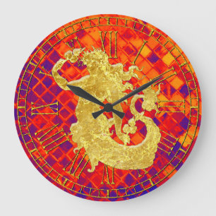 Guld Vintage Sjöjungfru Sunset Sea Glass Stor Klocka