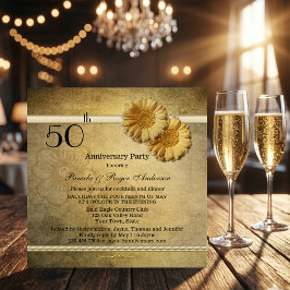 Guld Vintage Tusenskönor Årsdag Inbjudan