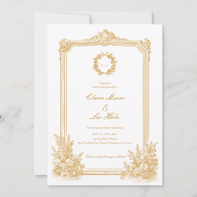 Guld Vintage utsmyckad gräns Bröllop Inbjudningar (Framsida)