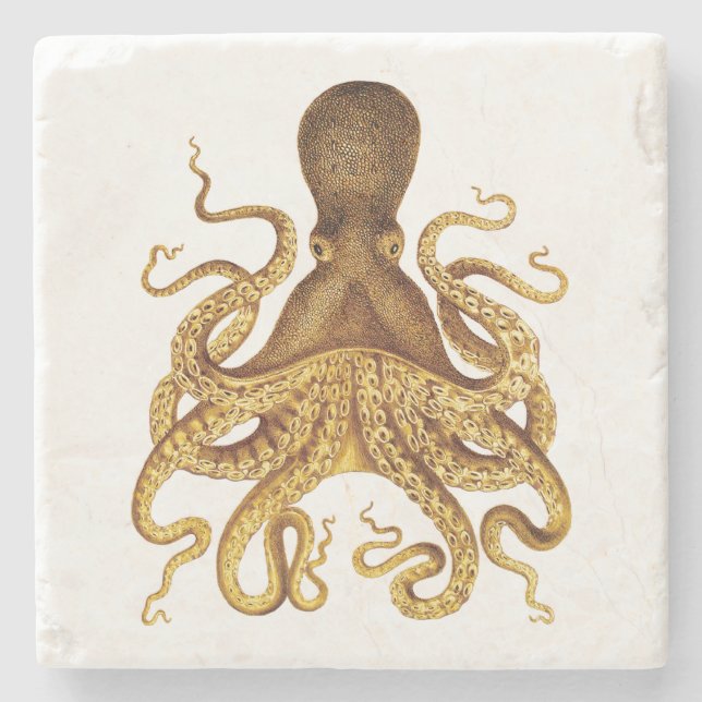 Guld- vintagebläckfiskillustration stenunderlägg (Framsidan)