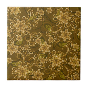 Guld- vintageblommönster kakelplatta