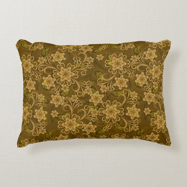 Guld- vintageblommönster prydnadskudde (Framsidan)