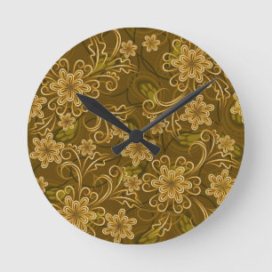 Guld- vintageblommönster rund klocka