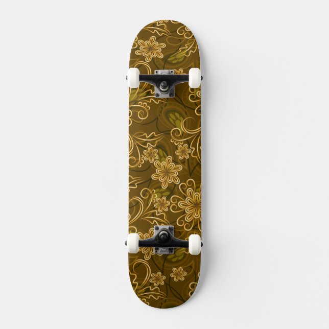 Guld- vintageblommönster skateboard bräda 20 cm (Framsida)
