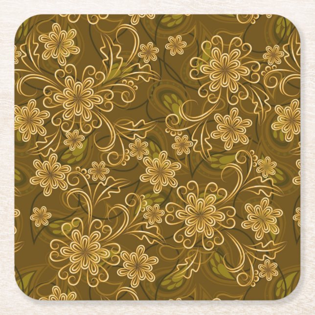 Guld- vintageblommönster underlägg papper kvadrat (Framsidan)