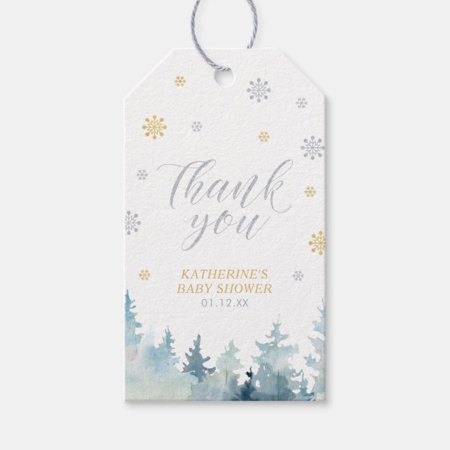 Guld Vinter Världens Underbarn Babyshower Tack Gåv Presentetikett (Framsidan)